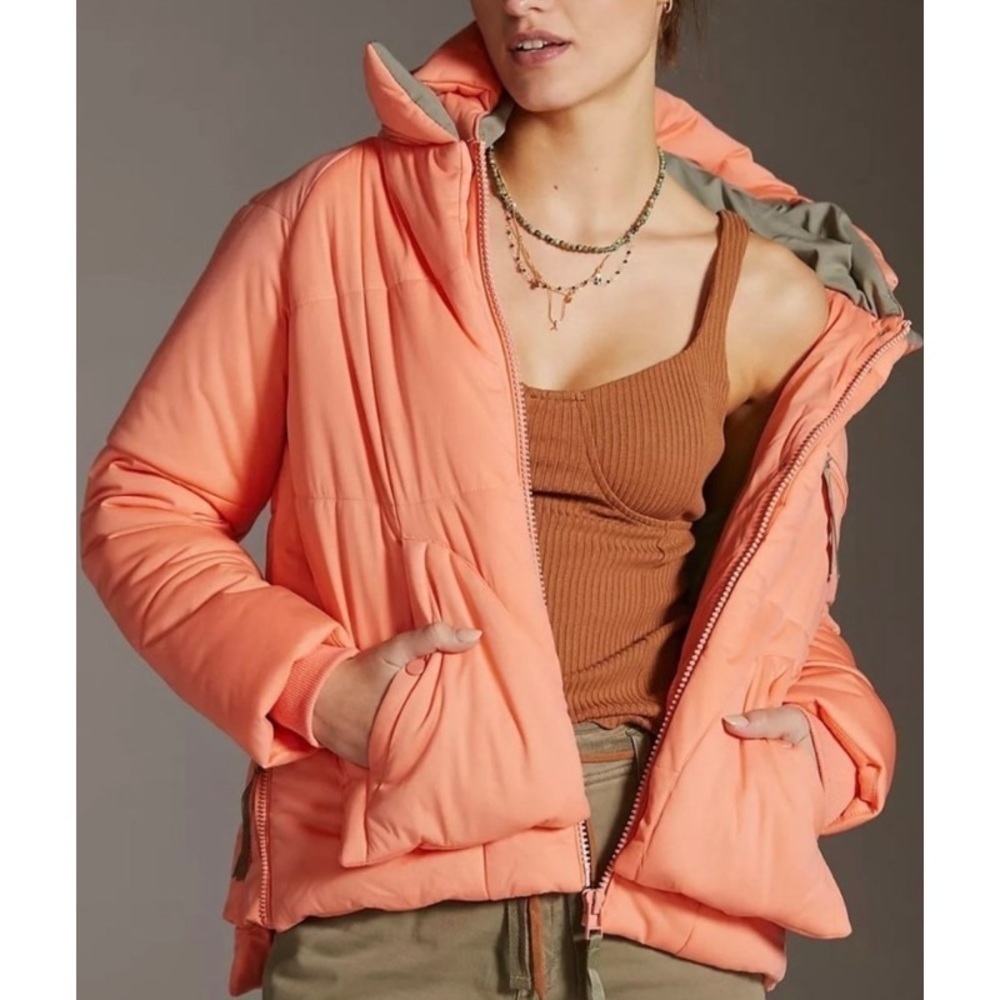 NEW ANTHROPOLOGIE AVEC LES FILLES Colorblocked Puffer Jacket in Mango